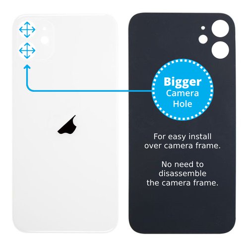 iPhone 11 zadné sklo, biele väčší otvor kamery